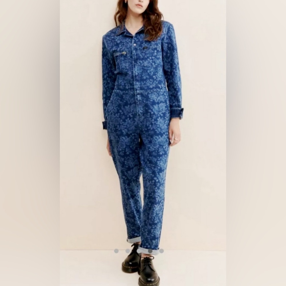 NWT Lee Union-Alls Jumpsuit Coveralls Blue Floral Denim Women's Size M